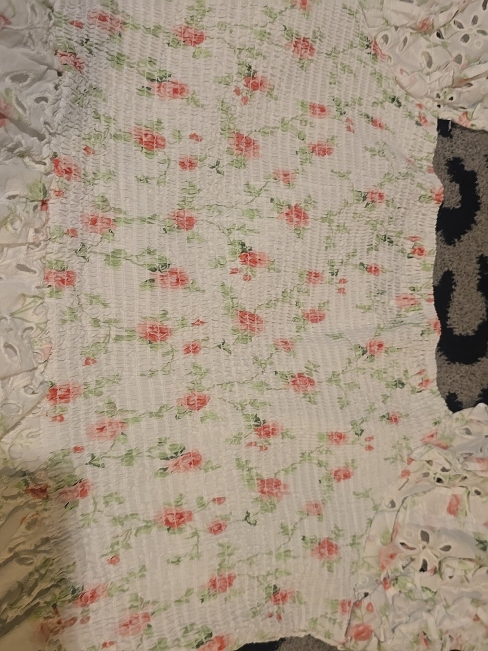 Loveshack Fancy Size 14 100% Cotton White Floral Eyelet Dress with Puff Sleeves - Picture 9 of 16